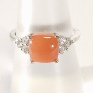 Peach Moonstone Ring with White Topaz Size 10-1/4